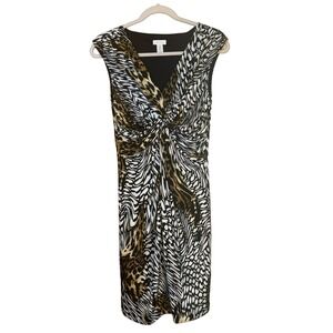 Chico's Leopard Classic Dress Women's Size 0 Multi-Print Black White Brown